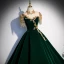 Chinese style Dark Green Suede Prom Dresses 2022 High Neck Beading Sequins Short Sleeve Rhinestone Tassel Floor-Length / Long Formal Dresses