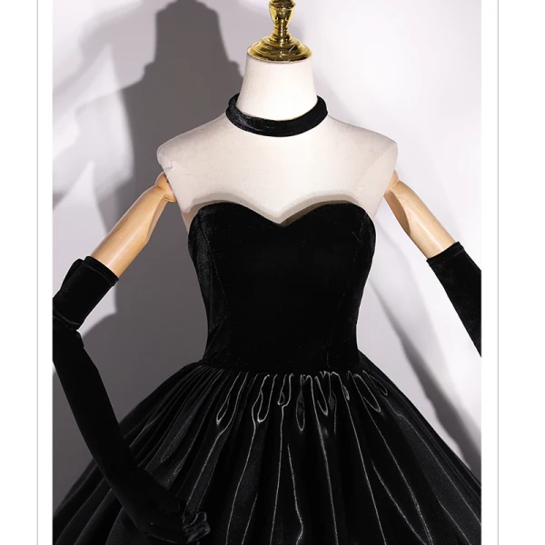Vintage / Retro Black Satin Suede Prom Dresses 2022 Ball Gown Strapless Sleeveless Backless Floor-Length / Long Formal Dresses