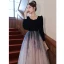 Élégant Noire Daim Robe De Bal 2022 Princesse Perle Encolure Carrée Manches Longues Dos Nu Longue Robe De Ceremonie