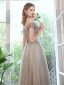Chic / Beautiful Grey Beading Lace Flower Bridesmaid Dresses 2022 A-Line / Princess Rhinestone Sequins Short Sleeve Backless Floor-Length / Long Wedding Bridesmaid Dresses