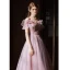 Charmant Rougissant Rose Robe De Bal 2022 Princesse Volants De l'épaule Glitter Perlage Paillettes Faux Diamant Manches Courtes Dos Nu Longue Robe De Ceremonie