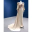 Fashion Champagne Satin Evening Dresses 2022 Trumpet / Mermaid Scoop Neck Multi-Colors Beading Pearl Long Sleeve Court Train Evening Party Formal Dresses