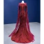 High-end Vintage / Retro Burgundy Beading Sequins Evening Dresses 2022 Trumpet / Mermaid Scoop Neck Court Train Long Sleeve Formal Dresses