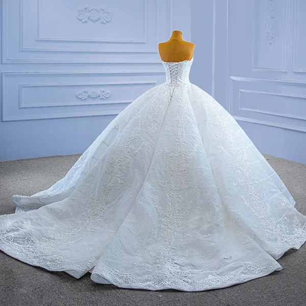 High End Weiß Spitze Blumen Brautkleider / Hochzeitskleider 2022 Ballkleid Bandeau Ärmellos Rückenfreies Kapelle-Schleppe Hochzeit