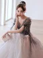 Charmant Océan Bleu Dégradé De Couleur Robe De Bal 2022 Princesse V-Cou Paillettes Noeud Manches Courtes Dos Nu Longue Robe De Ceremonie
