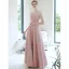 Elegant Blushing Pink Spotted Prom Dresses 2021 A-Line / Princess Short Sleeve Backless Floor-Length / Long Formal Dresses