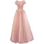 Charmant Rougissant Rose Perlage Perle Paillettes En Dentelle Fleur Robe De Bal 2021 Princesse Encolure Dégagée Manches Courtes Dos Nu Longue Robe De Ceremonie