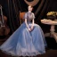 Fashion Ocean Blue Prom Dresses 2021 A-Line / Princess High Neck Beading Pearl Sequins Short Sleeve Backless Floor-Length / Long Formal Dresses