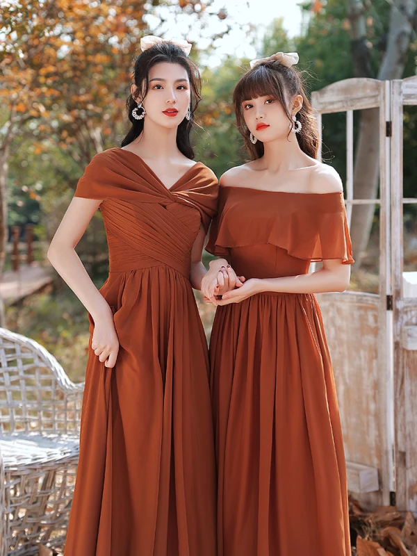 Modest / Simple Caramel Bridesmaid Dresses 2021 A-Line / Princess Short Sleeve Backless Floor-Length / Long Wedding Party Dresses