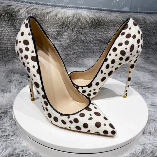 Mode Weiß Strassenmode Geflecktes Pumps 2021 Leder 12 cm Stilettos Spitzschuh Pumps Hochhackige