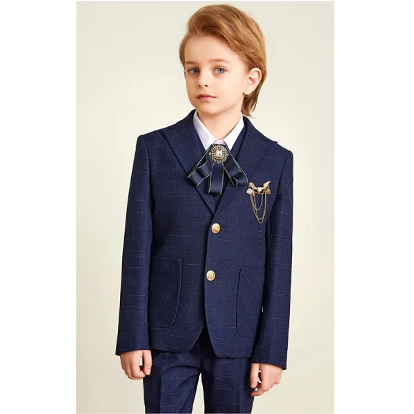 Navy Blue 5-piece Boys Wedding Suits 2021 Coat Pants Shirt Tie Long Sleeve Boys Wedding Suits