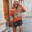 Enkel Høst Vinter Gateklær Grønn Leopard Print Genser 2021 V-Hals Langermede Løs Dame Topper