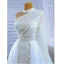 High End Glitzernden Weiß Brautkleider / Hochzeitskleider 2021 Meerjungfrau Perlenstickerei Stehkragen Perle Pailletten Lange Ärmel Rückenfreies Hof-Schleppe Hochzeit