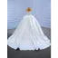 Luxus / Herrlich High End Weiß Perle Spitze Blumen Brautkleider / Hochzeitskleider 2021 Ballkleid Satin Rundhalsausschnitt Ärmellos Rückenfreies Kapelle-Schleppe Hochzeit
