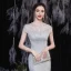Charming Silver Grey Beading Evening Dresses 2021 Trumpet / Mermaid Scoop Neck Pearl Sequins Short Sleeve Floor-Length / Long Formal Dresses