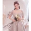 Chic / Belle Argenté En Dentelle Fleur Robe De Bal 2021 Princesse Col Haut Perlage Perle Faux Diamant Paillettes Manches Courtes Dos Nu Longue Robe De Ceremonie