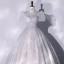 Chic / Beautiful Grey Sequins Prom Dresses 2022 Ball Gown V-Neck Puffy Short Sleeve Backless Floor-Length / Long Formal Dresses