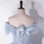 Fashion Sky Blue Tassel Rhinestone Bow Prom Dresses 2024 A-Line / Princess Strapless Sleeveless Backless Floor-Length / Long Prom Formal Dresses