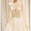 Amazing / Unique White Wedding Dresses 2017 Scoop Neck Satin Lace Ruffle Appliques Backless Long Sleeve Covered Button Chapel Train Ball Gown
