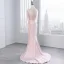 Chic / Belle Rose Bonbon Robe De Soirée 2018 Trompette / Sirène Dentelle Fleur Perlage Noeud Encolure Dégagée 1/2 Manches Dos Nu Train De Balayage Robe De Ceremonie