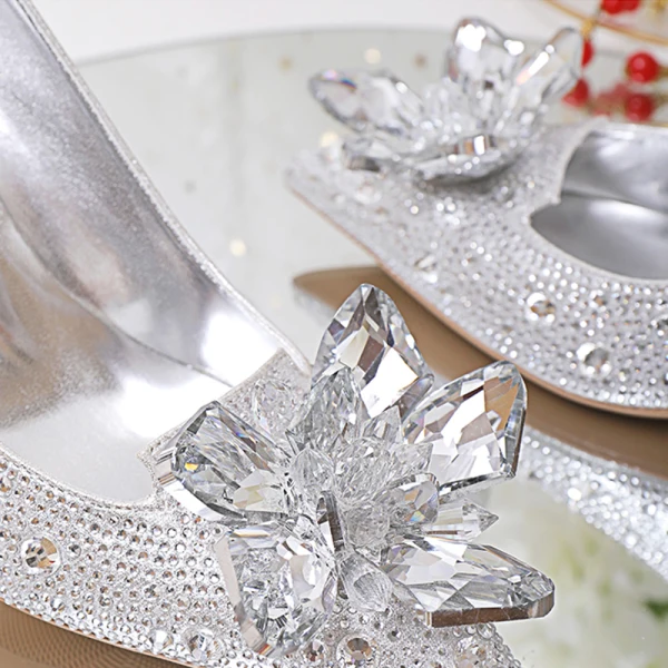 Charmant Sexy Argenté Cristal Chaussure De Mariée 2020 Faux Diamant 9 cm Talons Aiguilles À Bout Pointu Mariage Escarpins