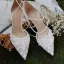 Elegante Weiß Brautschuhe 2020 Knöchelriemen Applikationen 6 cm Stilettos Spitzschuh Hochzeit High Heels