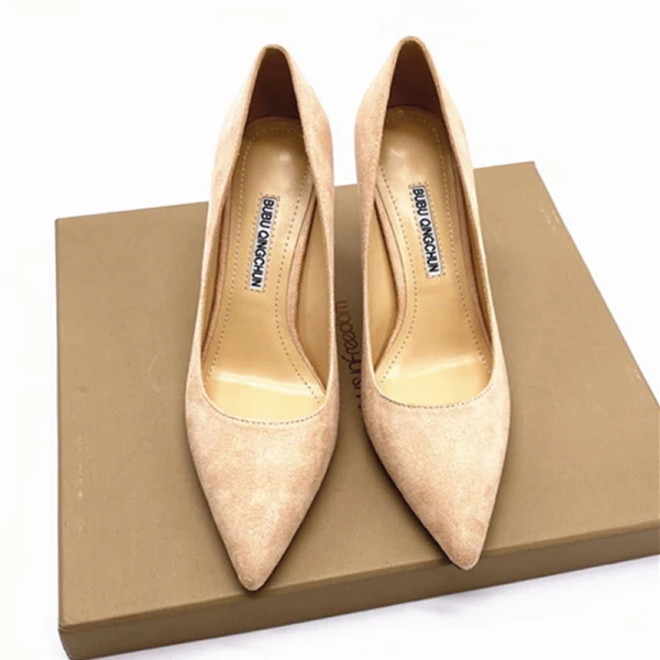 Schlicht Marineblau Büro OL Wildleder Pumps 2020 Leder 8 cm Stilettos Spitzschuh Pumps