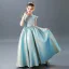 Moderne / Mode Bleu Ciel Ceinture Anniversaire Robe Ceremonie Fille 2021 Princesse Encolure Dégagée Dos Nu Noeud Sans Manches