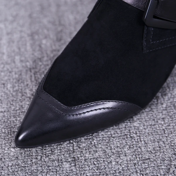 Simple Noire Désinvolte Bottines Bottes Femme 2020 Cuir 3 cm Talons Aiguilles Talon Bas À Bout Pointu Bottes
