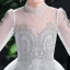 Elegant Grey Birthday Flower Girl Dresses 2021 A-Line / Princess High Neck Long Sleeve Beading Rhinestone Lace Flower Sweep Train