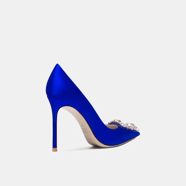 High-end Royal Blue Evening Party Rhinestone Pumps 2020 Leather 10 cm Stiletto Heels Pointed Toe Pumps