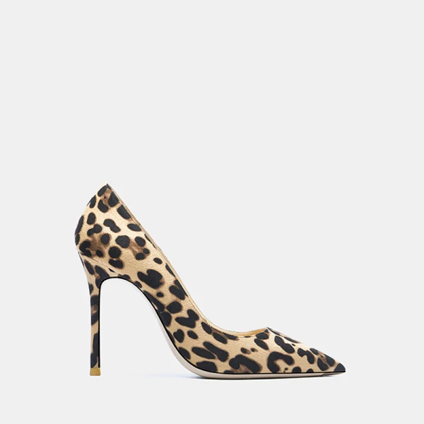 Mode Aprikos / Beige Afton Leopardmönstrad Pumps 2020 Läder 10 cm Stilettklackar Spetsiga Pumps