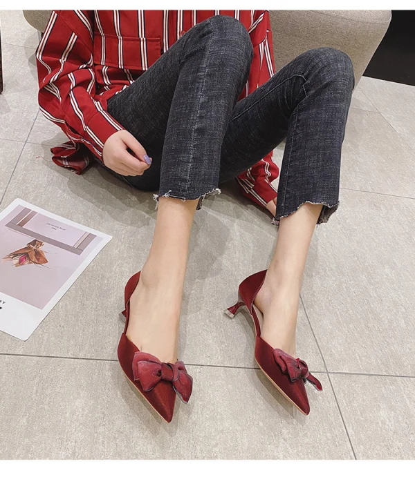 Chic / Beautiful Burgundy Prom Suede Womens Shoes 2020 Leather Bow 4 cm Stiletto Heels Low Heel Pointed Toe Heels