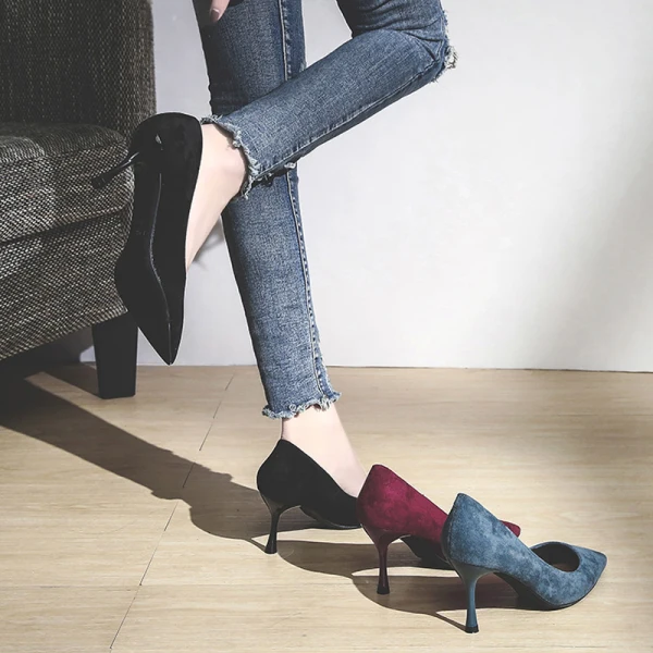 Chic / Beautiful Burgundy Office OL Suede Pumps 2020 Leather 7 cm Stiletto Heels Pointed Toe Pumps