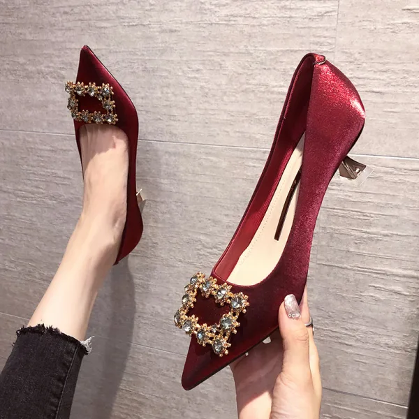 Schöne Schwarz Ball Strass Pumps 2020 3 cm Stilettos Low Heel Spitzschuh Pumps