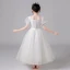 Chic / Beautiful Ivory Wedding Flower Girl Dresses 2021 A-Line / Princess Square Neckline Pearl Bow Short Sleeve Floor-Length / Long Wedding Party Dresses