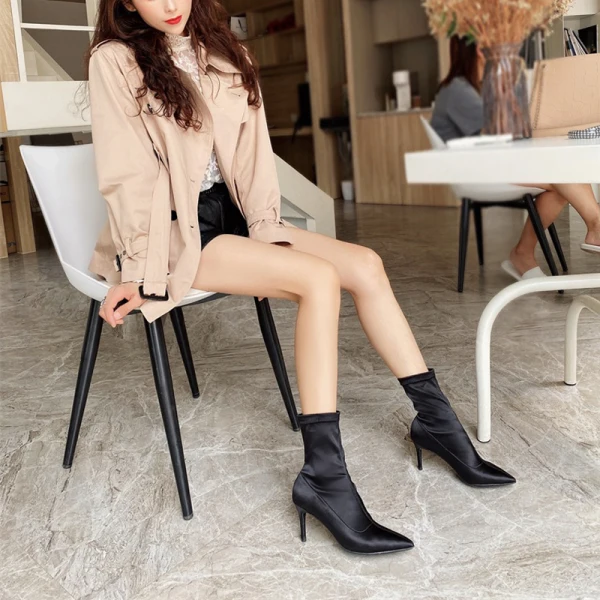 Fashion Street Wear Black Ankle Womens Boots 2020 9 cm Stiletto Heels Pointed Toe Boots