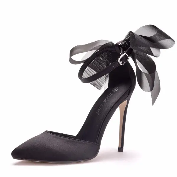 Schöne Dunkelgrün Ball Sandalen Damen 2020 Satin Schleife Knöchelriemen 11 cm Stilettos Spitzschuh Sandaletten