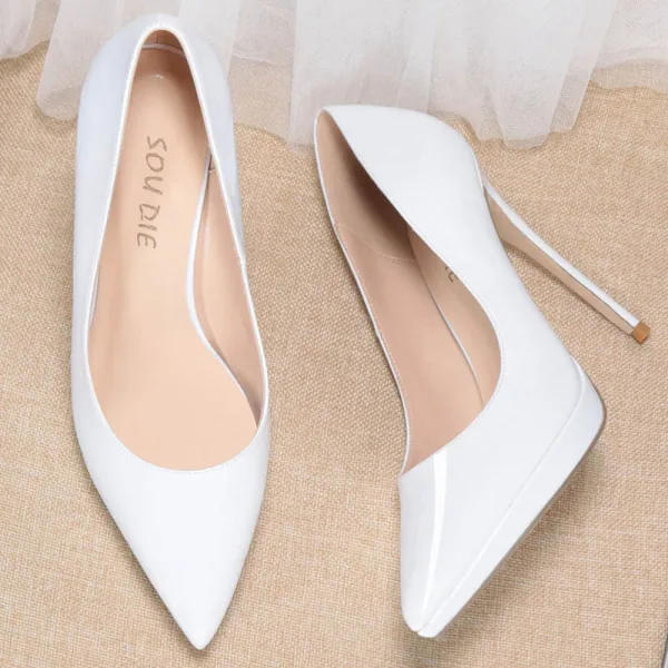 Schöne Weiß Ball 2020 Pumps Lackleder 12 cm Stilettos Spitzschuh Pumps