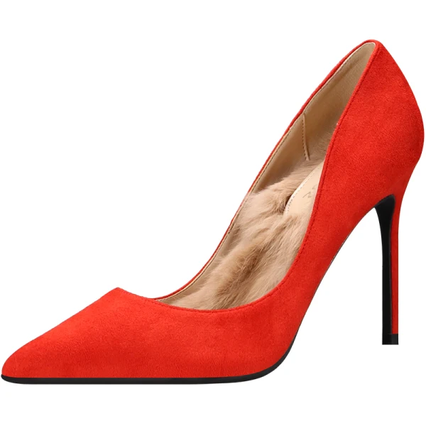 Stilig Svarta Gatukläder Mocka Pumps 2020 10 cm Stilettklackar Spetsiga Pumps