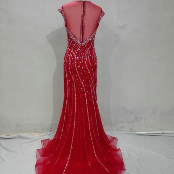 Scintillantes Gris Robe De Soirée 2018 Trompette / Sirène Fait main Perlage Cristal Perle Faux Diamant Paillettes Encolure Dégagée Sans Manches Train De Balayage Robe De Ceremonie
