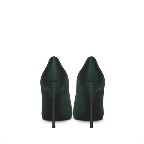 Simple Vert Foncé Satin Promo Escarpins 2020 10 cm Talons Aiguilles À Bout Pointu Escarpins