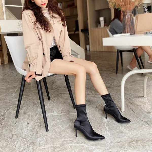 Modest / Simple Beige Street Wear Ankle Womens Boots 2020 9 cm Stiletto Heels Pointed Toe Boots