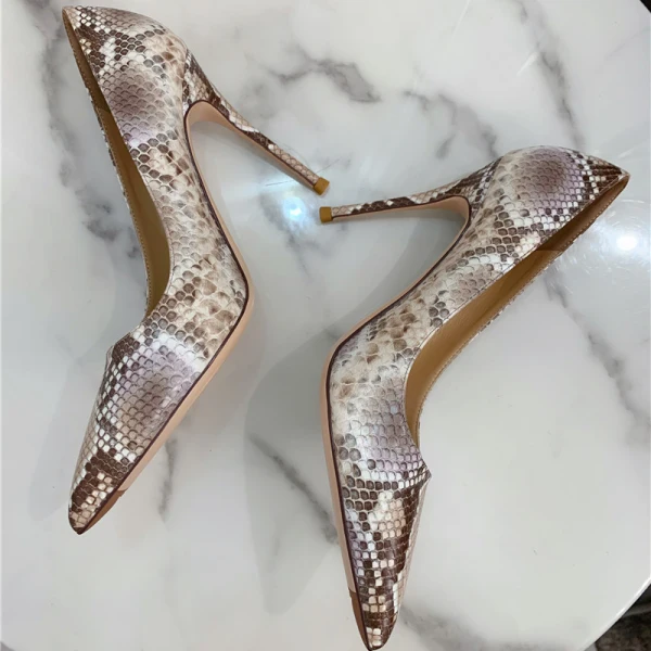 Amazing / Unique Cocktail Party Snakeskin Print Pumps 2020 Leather 10 cm Stiletto Heels Pointed Toe Pumps