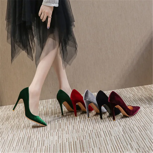 Fine Rød Ball Suede Pumps 2020 10 cm Stiletthæler Spisse Pumps