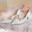 Élégant Vintage / Originale Ivoire Fleur Chaussure De Mariée 2020 Cuir 7 cm Talons Aiguilles À Bout Pointu Mariage Escarpins