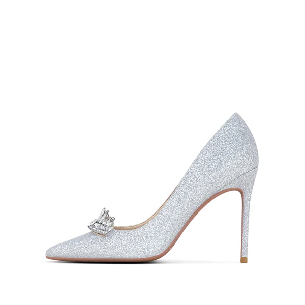 Scintillantes Argenté Faux Diamant Chaussure De Mariée 2020 Glitter Paillettes 10 cm Talons Aiguilles À Bout Pointu Mariage Escarpins