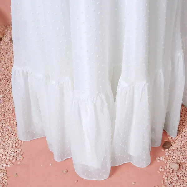 Modest / Simple White Plus Size Wedding Dresses 2021 A-Line / Princess Off-The-Shoulder 1/2 Sleeves Backless Floor-Length / Long Wedding