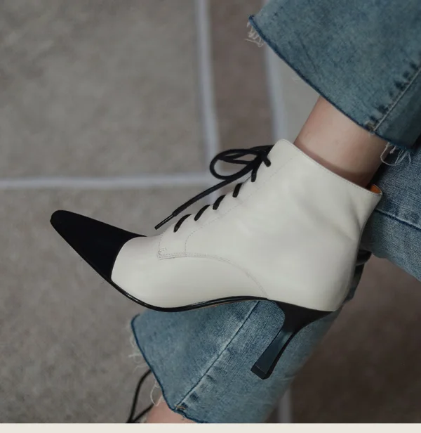 Chic / Beautiful Beige Casual Two Tone Womens Boots 2020 Leather 8 cm Stiletto Heels Pointed Toe Boots