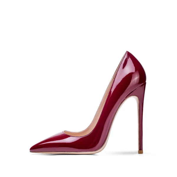 Sexy Burgundy Evening Party Patent Leather Pumps 2020 12 cm Stiletto Heels Pointed Toe Pumps